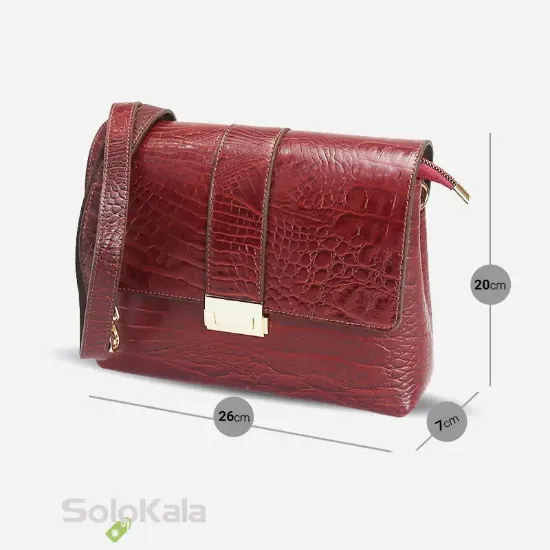 کیف رودوشی زنانه چرم طبیعی مدل SL6485 ابعاد