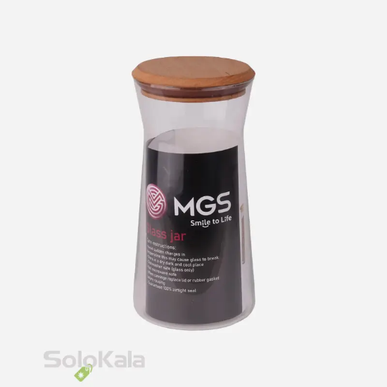 جا حبوبات شیشه‌ای MGS با درب چوبی گنجایش 1200cc