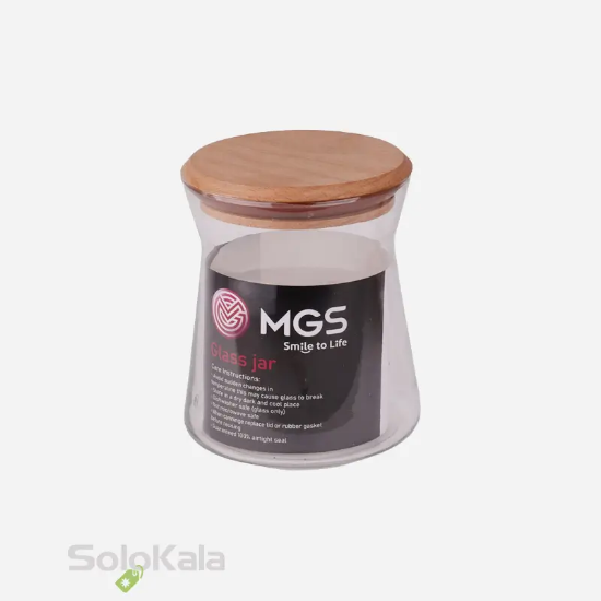 جا حبوبات شیشه‌ای MGS با درب چوبی گنجایش 300cc