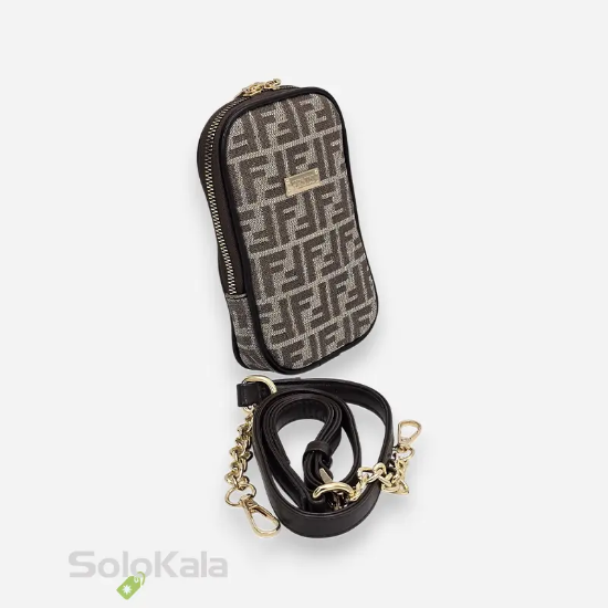کیف موبایل کرم قهوه ای طرح FENDI زاویه کناری