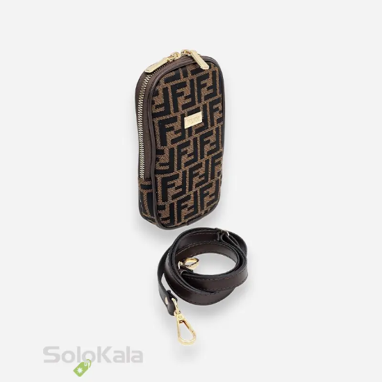 کیف موبایل مشکی قهوه ای طرح FENDI زاویه کنار