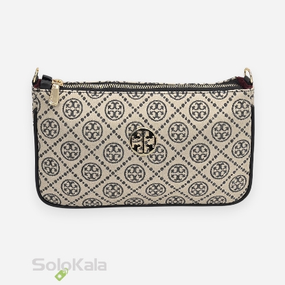کیف زنانه قایقی کرم مشکی طرح Tory Burch