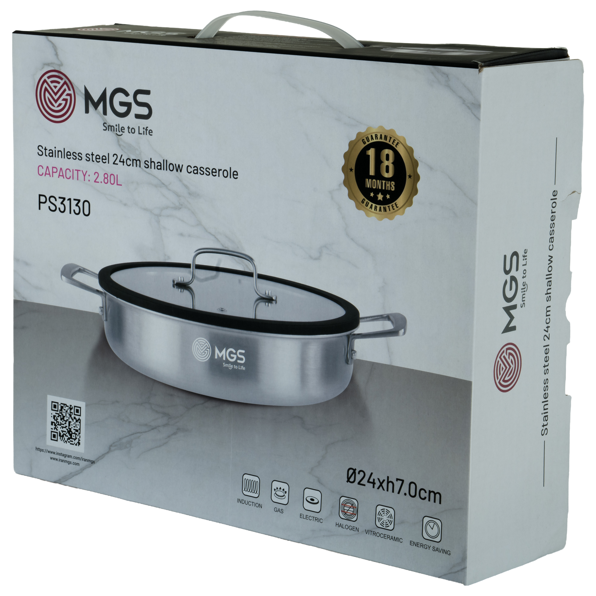 تابه سایز 24 دو دسته استیل کف لیزری کد PS3130
