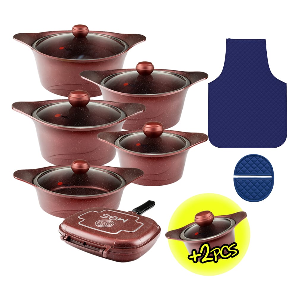 سرویس قابلمه 15 + 2 پارچه گرانیت طرح کره ای C - بادمجونی ماربل