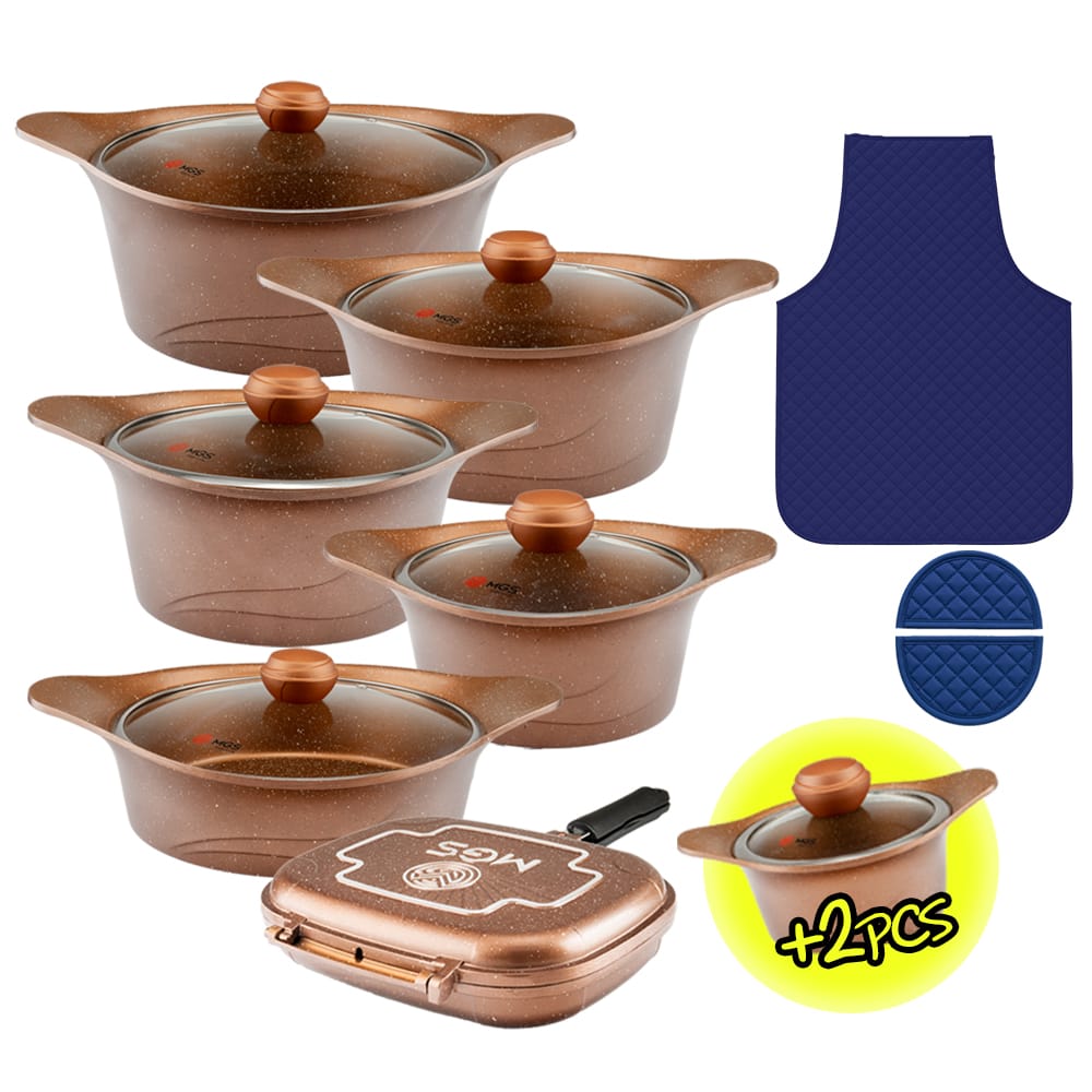 سرویس قابلمه 15 + 2 پارچه گرانیت طرح کره ای C - شکلاتی ماربل