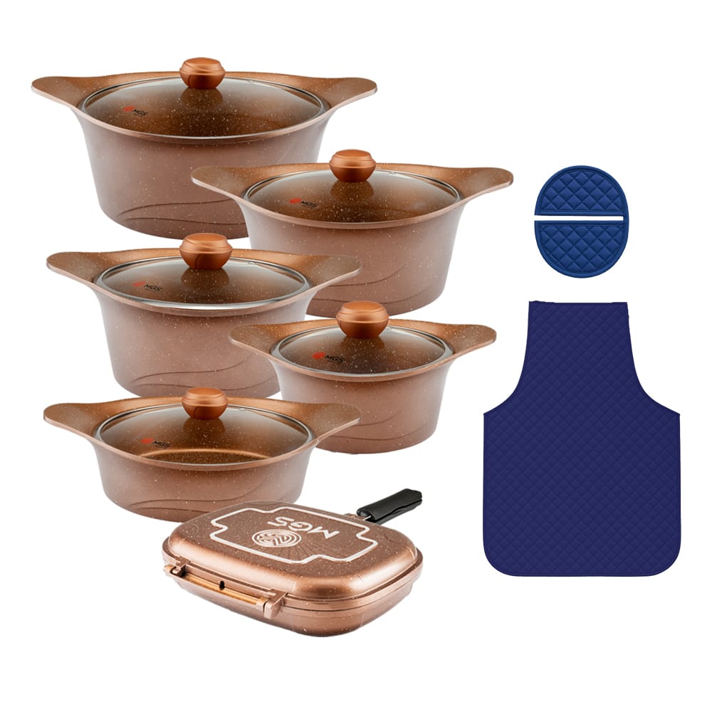 سرویس قابلمه 15 پارچه گرانیت طرح کره ای C - شکلاتی ماربل
